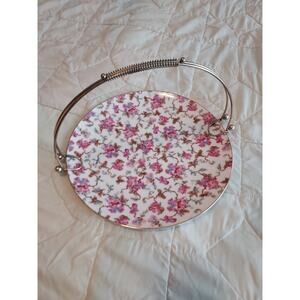 Vintage 10.5 inches Chintz Plate Serving With Wire Handles Japan made 2107N EUC